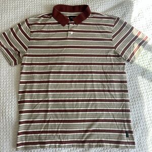RVCA Short-Sleeve Striped Polo in Burgundy and Cream